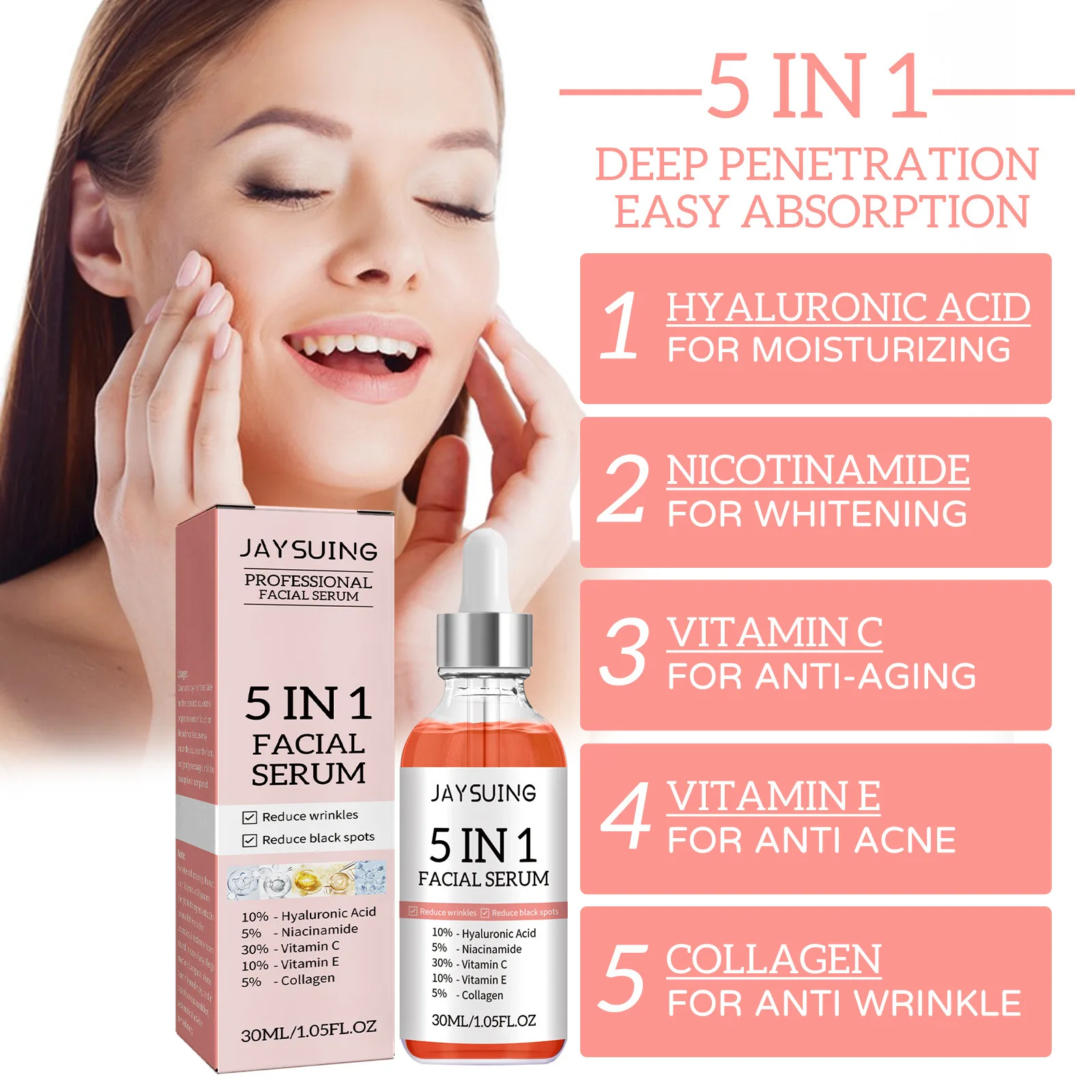 Suero Facial hidratante 5 en 1 - Vitamin C Serum reseña y precio